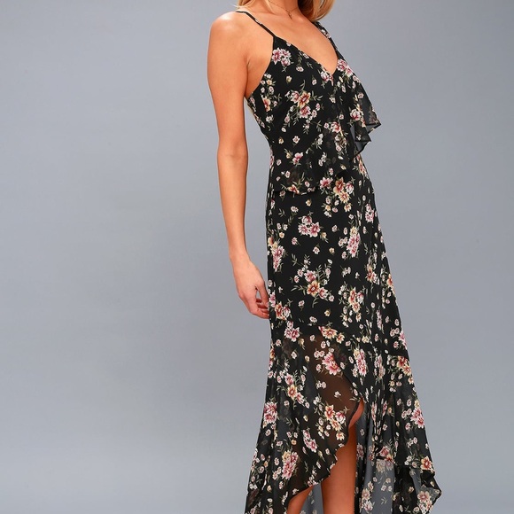 LULUS BLACK FLORAL PRINT MAXI DRESS - Picture 2 of 8
